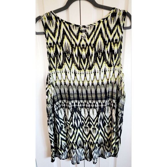 Avenue 18/20 Swing Top Cami Tank Size 1X Yellow Black Sleeveless Relax Fit Rayon - Picture 2 of 5
